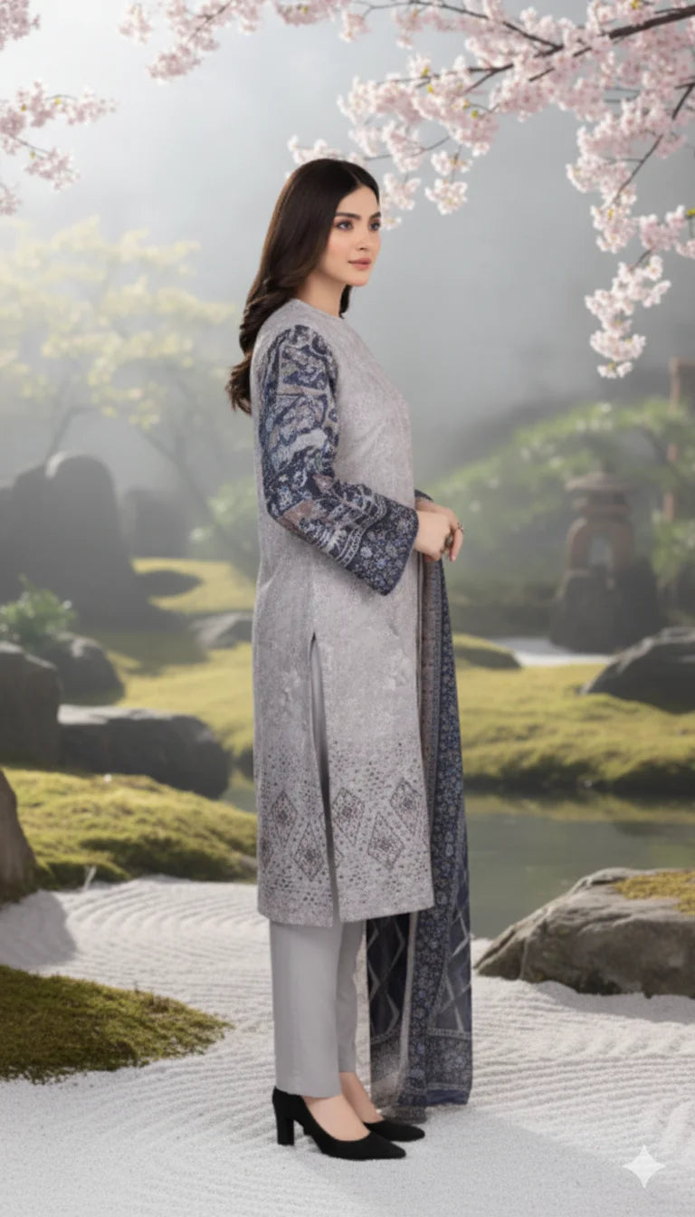 Light Grey With Blue – The Premium Lawn