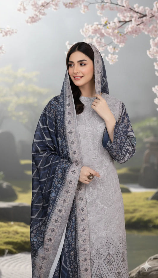 Light Grey With Blue – The Premium Lawn