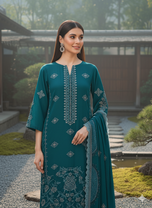 Teal Green – Premium Embroidered Shine Dhanak