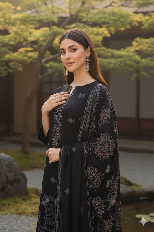 Midnight Blue – Premium Embroidered Shine Dhanak