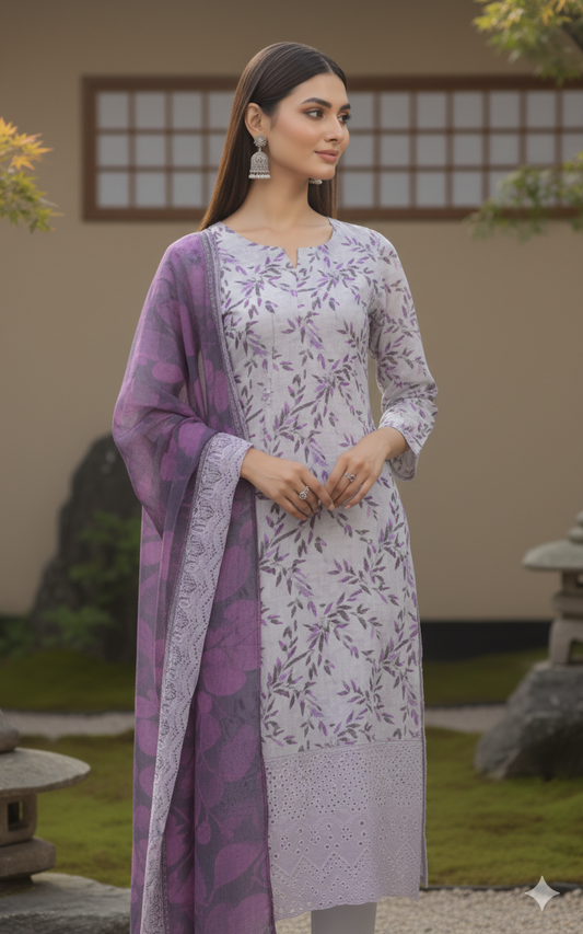 Opal Dust Elegance – Premium Sheen Khaddar