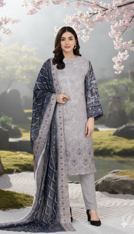 Light Grey With Blue  – The Premium Lawn