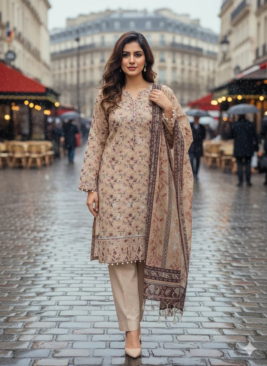 Caramel Bloom – Luxury Floral Lawn